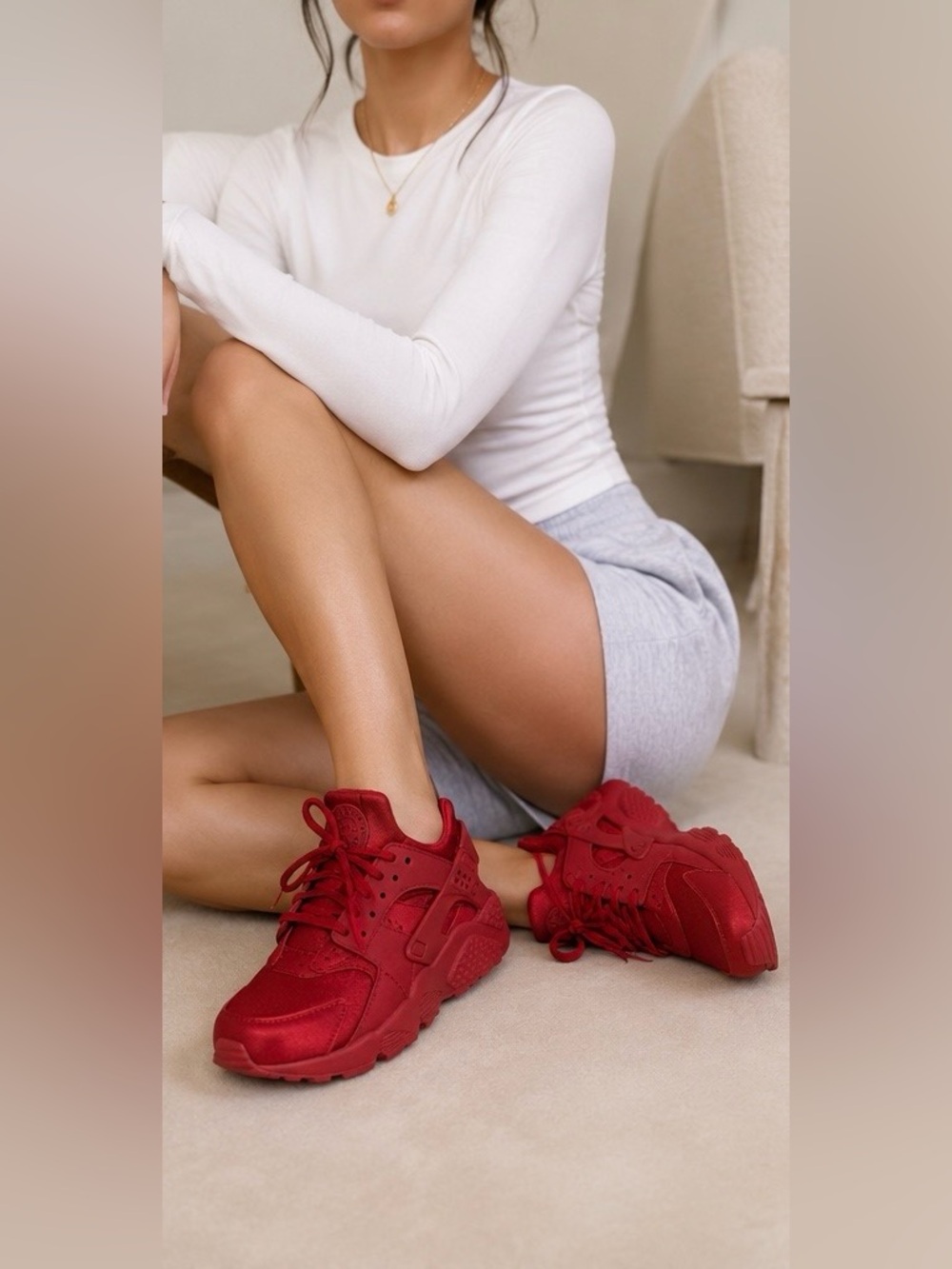 Women’s Nike All-Red Huarache-Style Athletic Sneakers